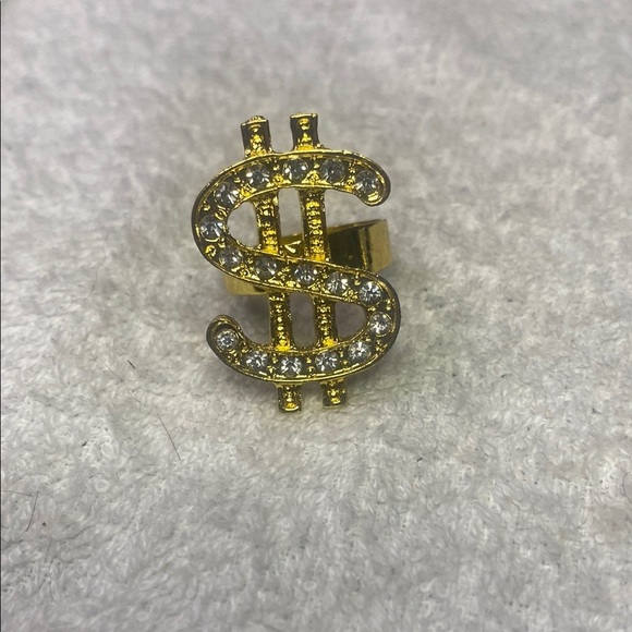 Gold Tone Dollar Sign Ring Size 8 - Picture 1 of 5